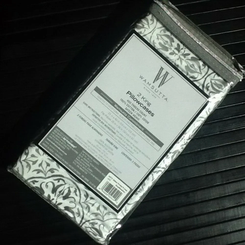 new GRAY BATIK MEDALLION Wamsutta 400 TC 100% Cotton Sateen KING Pillowcases